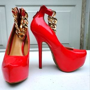 Charlotte Russe platform stiletto pumps with gold ankle accent, size 6